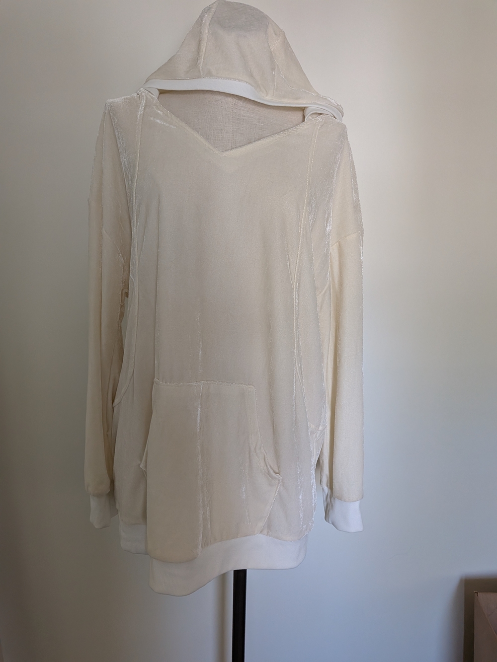 Cream Velvet Hoodie Tunic
